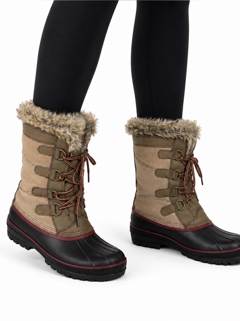 Khombu Tan and Black Lace-Up Faux-Fur Winter Boots
